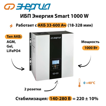 ИБП Энергия Smart 1000W - ИБП и АКБ - Энергия ИБП Smart - . Магазин оборудования для автономного и резервного электропитания Ekosolar.ru в Прокопьевске